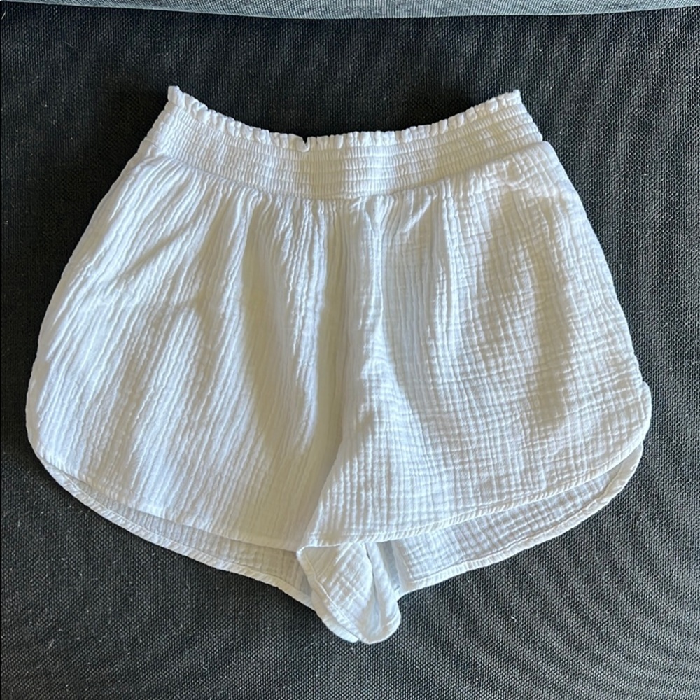 Aerie White Cotton Waffle Shorts, Size Small